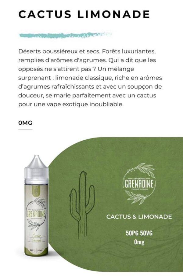 Description du E-liquide Grenadine - CACTUS LIMONADE